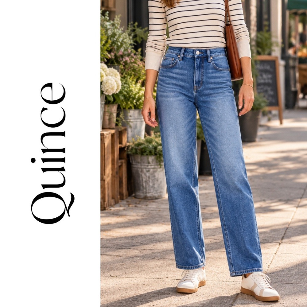 Quince, Bella Stretch Relaxed Straight Jeans in Atlantic Blue W-PNT-109 Size 26